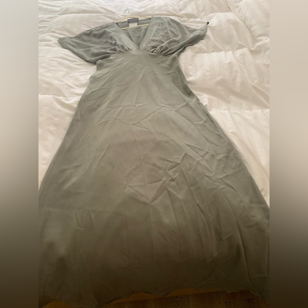 BHLDN Leila Deep-V Flutter-Sleeve Satin A-Line Gown